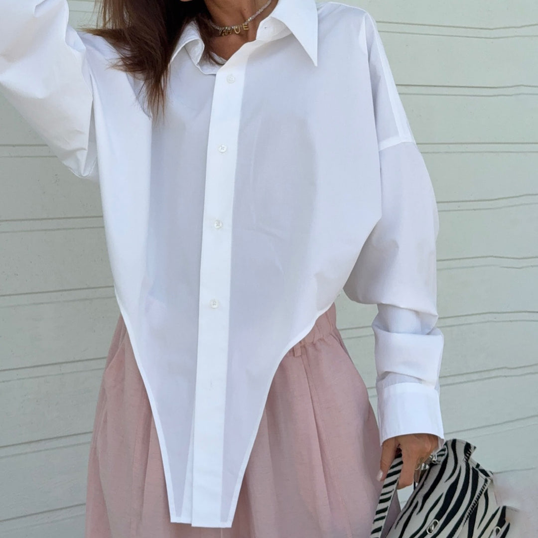 Damen Oversized Hemdbluse mit asymmetrischem Schnitt und modernen Details Drune