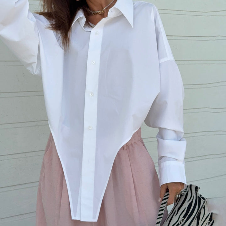Damen Oversized Hemdbluse mit asymmetrischem Schnitt und modernen Details Drune