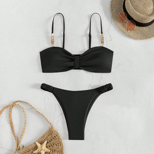 Damen Bustier-Bikini mit elegantem Schleifen-Design und modischen Akzenten Drune