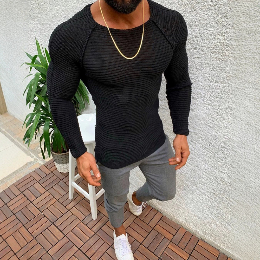 Herren nan figurbetonter Strickpullover mit Raglanärmeln und elastischer Struktur Drune