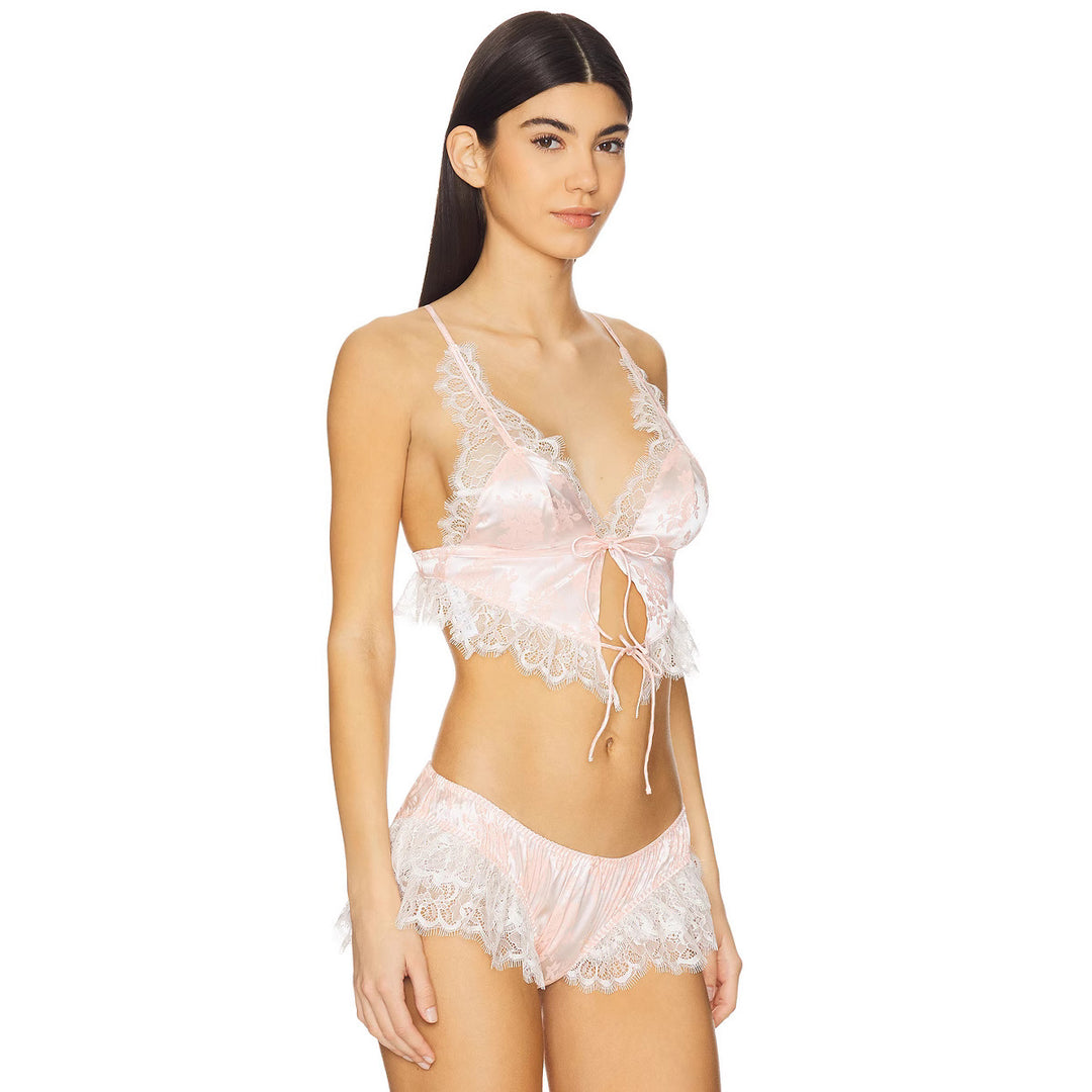 Damen Spitzen-Babydoll-Set mit Rüschendetails und schimmerndem Satin Drune