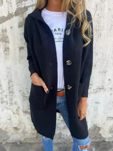 Damen Strickmantel mit praktischen Taschen und elegantem Knopfdesign Drune