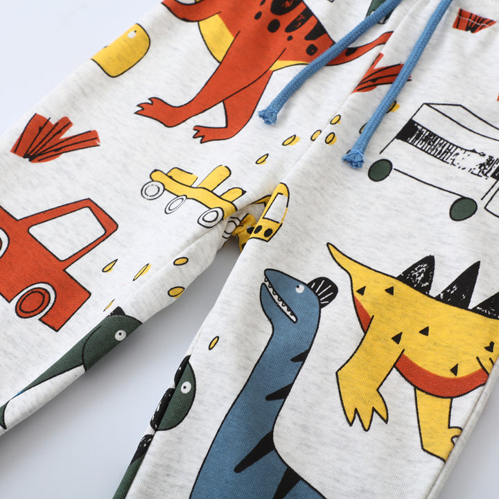 Jungen Jogginghose mit buntem Dinosaurier- und Fahrzeug-Design Drune