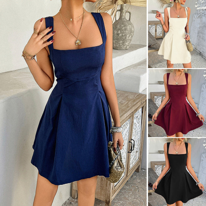 Damen A-Linien Kleid mit quadratischem Ausschnitt und weitem Rock Drune