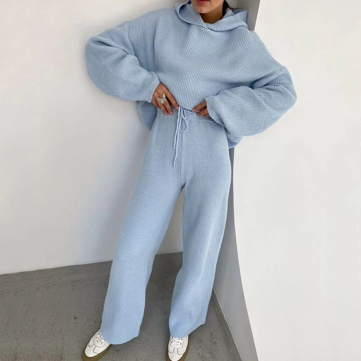 Damen Bequemes Langarm-Hoodie- und Palazzo-Hosen-Set Drune