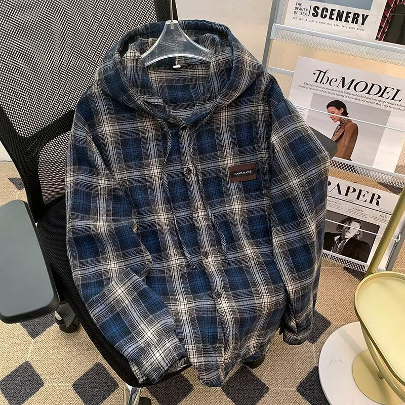 Damen Karo-Hemdjacke mit Kapuze Drune