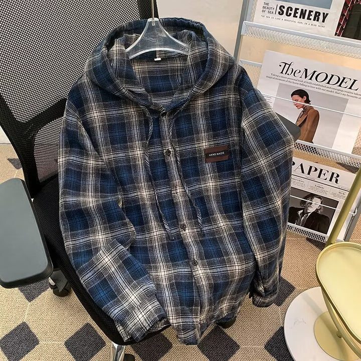 Damen Karo-Hemdjacke mit Kapuze Drune