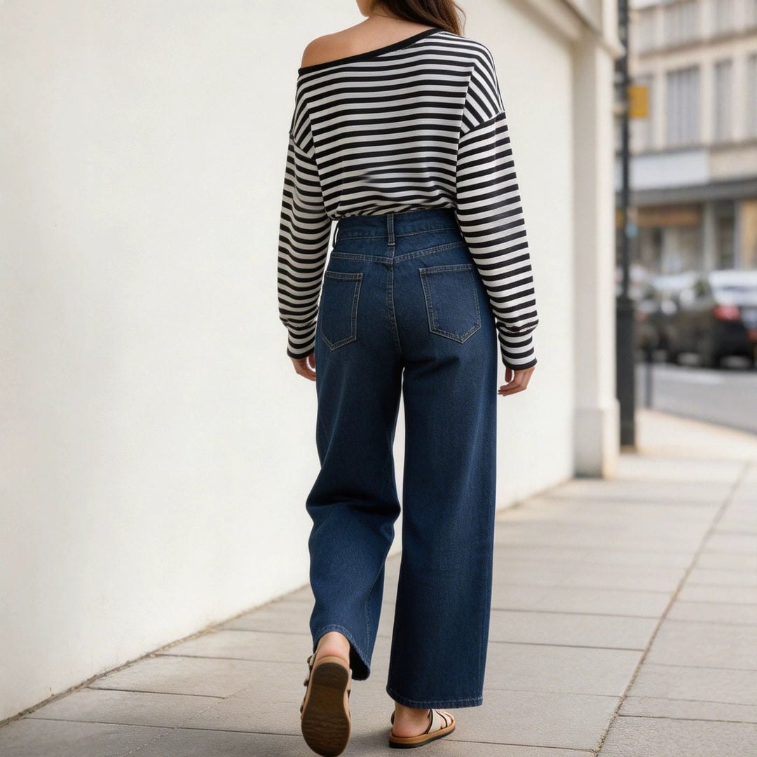 Damen nan High‑Waist Wide‑Leg-Jeans mit weitem Bein und klassischem Five‑Pocket-Schnitt Drune