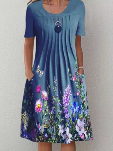 Damen Casual Kleid mit floralem Design und plissierten Details Drune