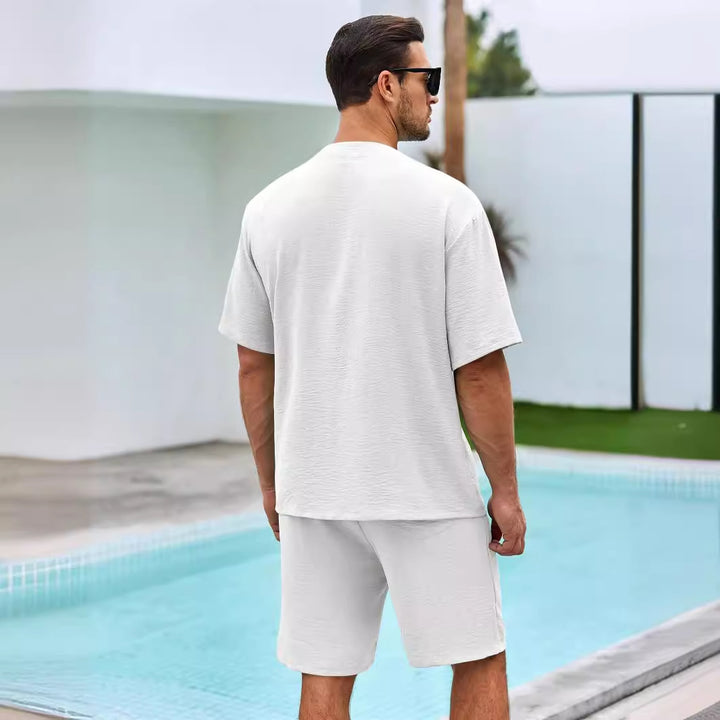 Herren luftiges Sommer-Freizeit-Set mit kurzärmeliger Knopfleiste und lässigen Shorts Drune