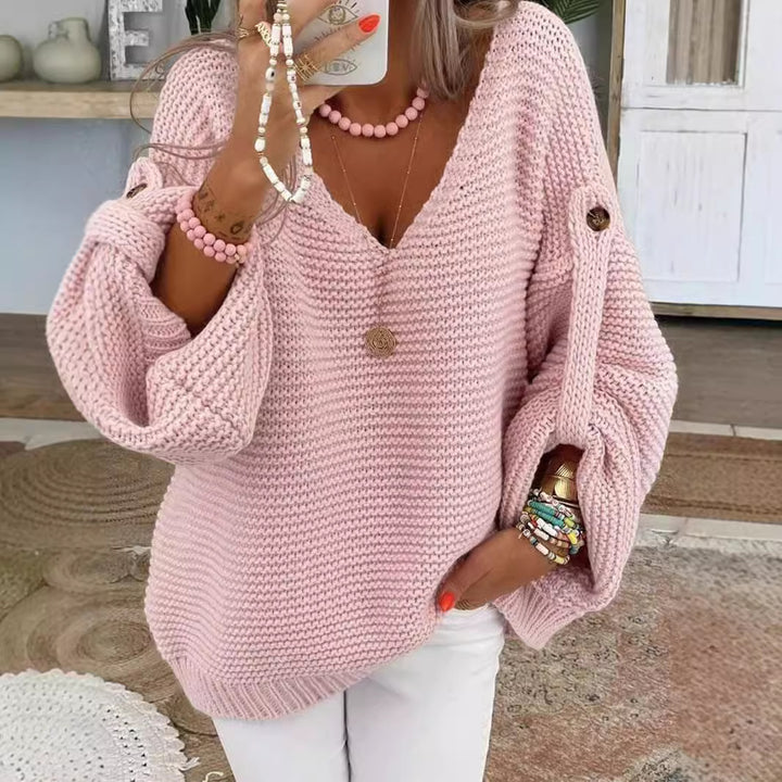 Damen Grober Strickpullover mit V-Ausschnitt Drune