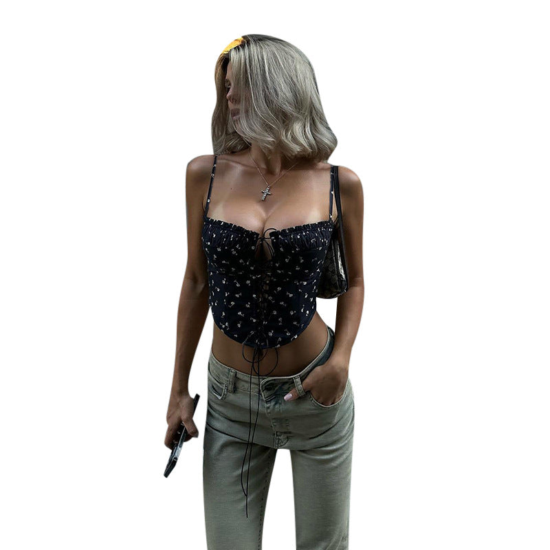 Damen Crop-Top mit Raffung und Spitzendetails Drune
