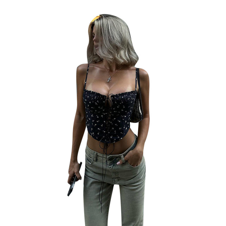 Damen Crop-Top mit Raffung und Spitzendetails Drune