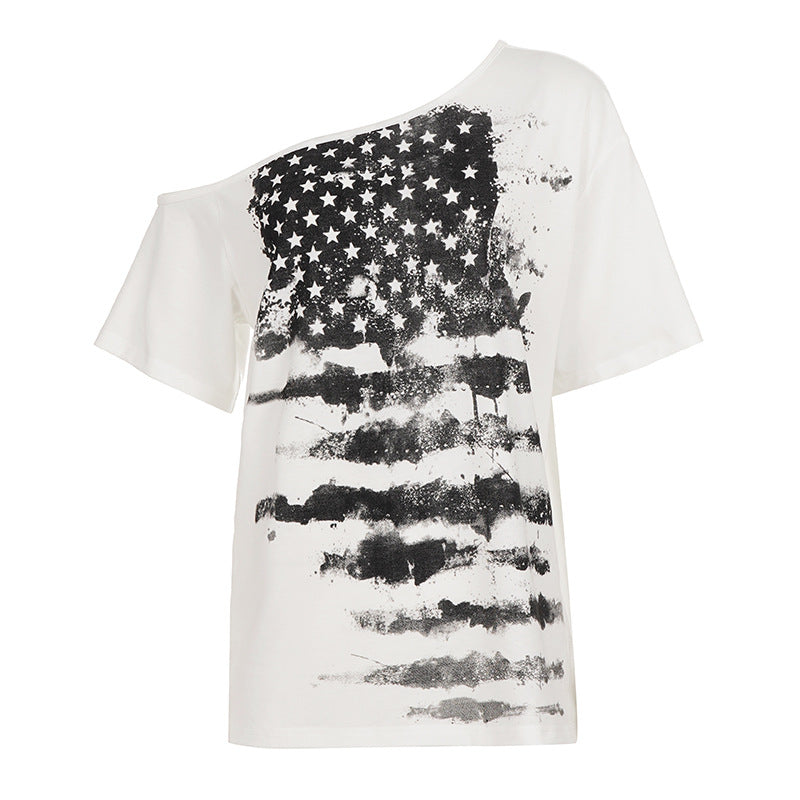 Damen Oversized T-Shirt mit asymmetrischem Schnitt und grafischem Sterneprint Drune