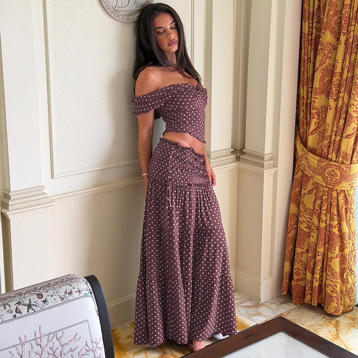 Damen Verspieltes Maxikleid mit schulterfreiem Design und voluminiösen Rüschen Drune