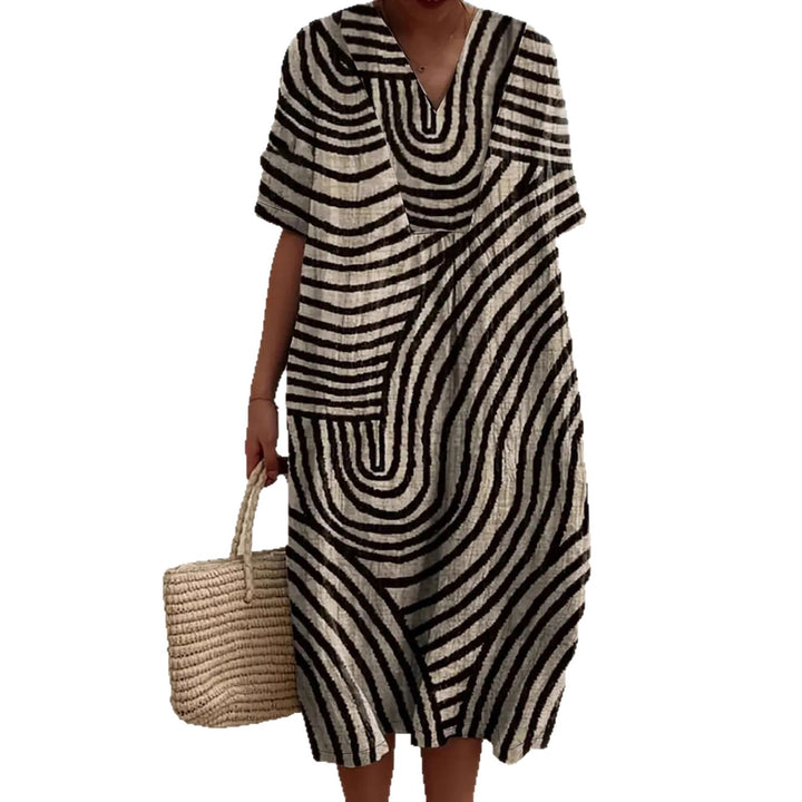 Damen Tunika-Kleid mit lässigem Streifenmuster und weit geschnittenem Design Drune