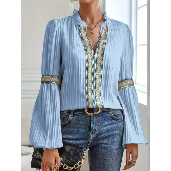 Damen elegante Plisseebluse mit Rüschendetails Drune