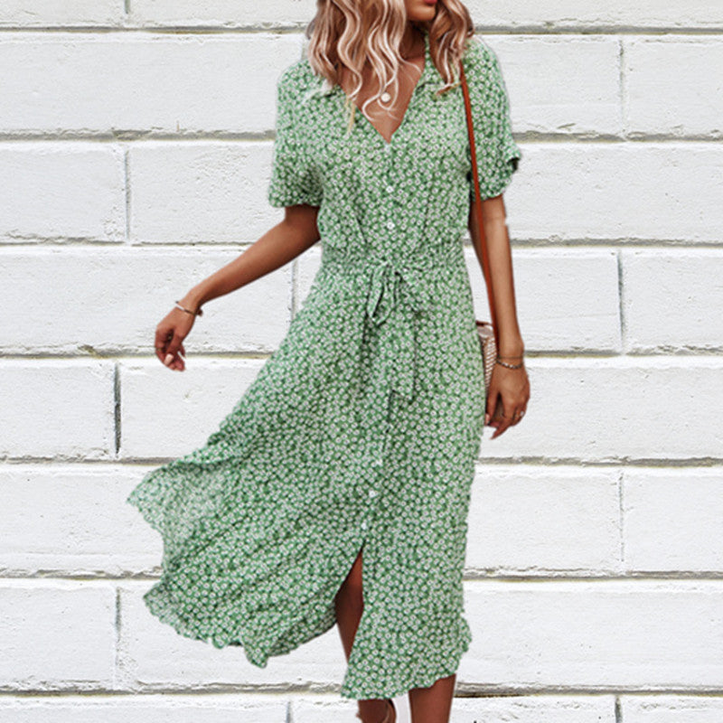 Damen Blümchenkleid mit tailliertem Schnitt und Rüschen Drune