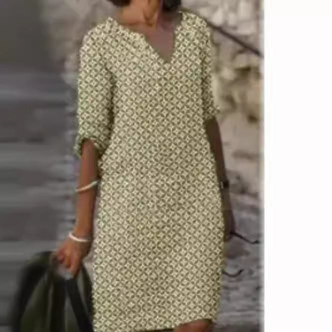 Damen lässiges Kleid mit grafischem Print und durchgehender Knopfleiste Drune