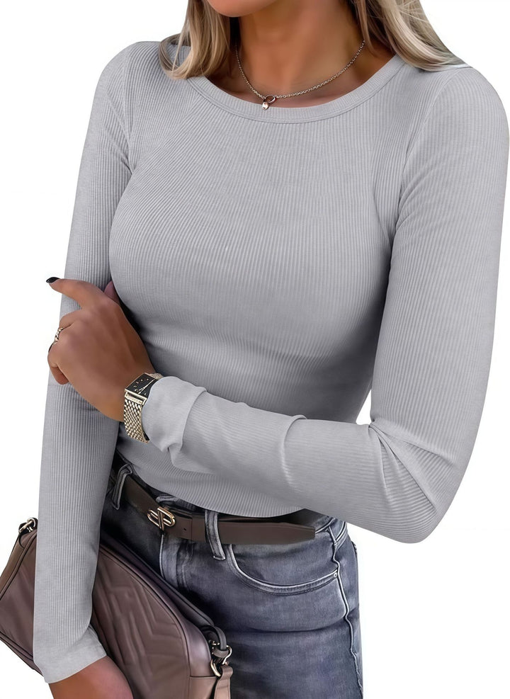 Damen Langarmshirt mit strukturiertem Rippdesign und dezentem Rundhalsausschnitt Drune