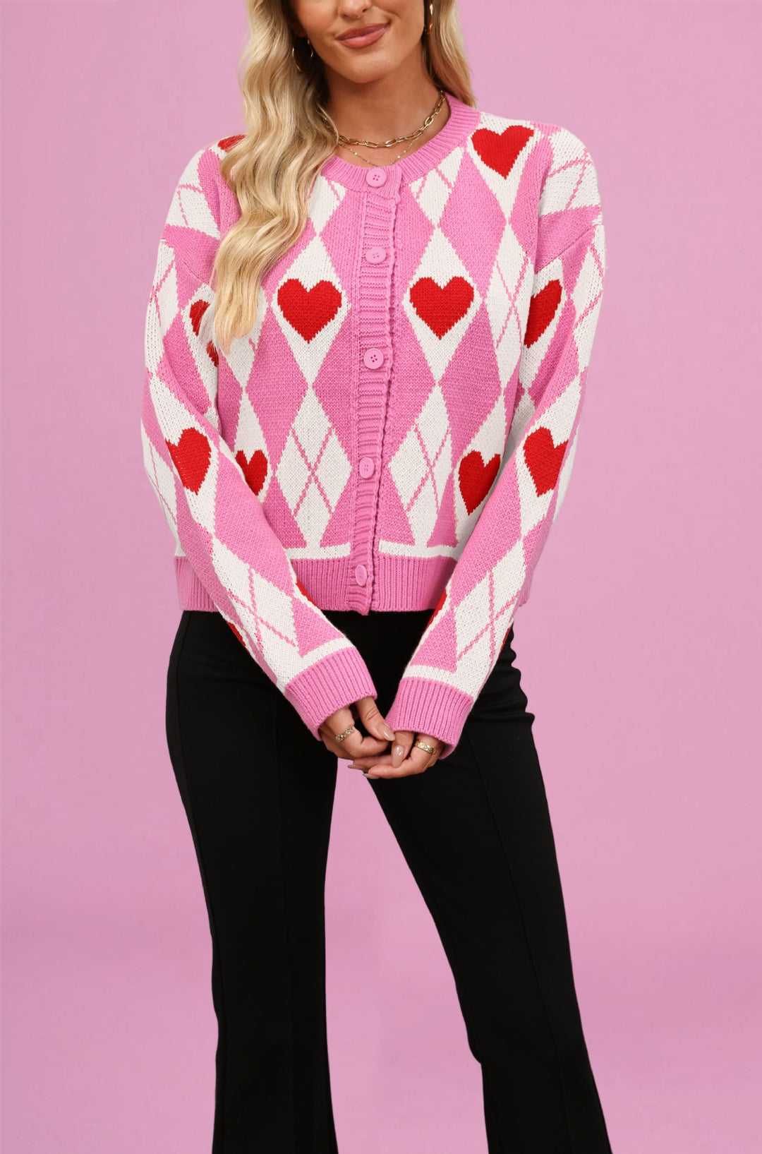 Damen Strickjacke im verspielten Herzdesign mit Knopfleiste Drune