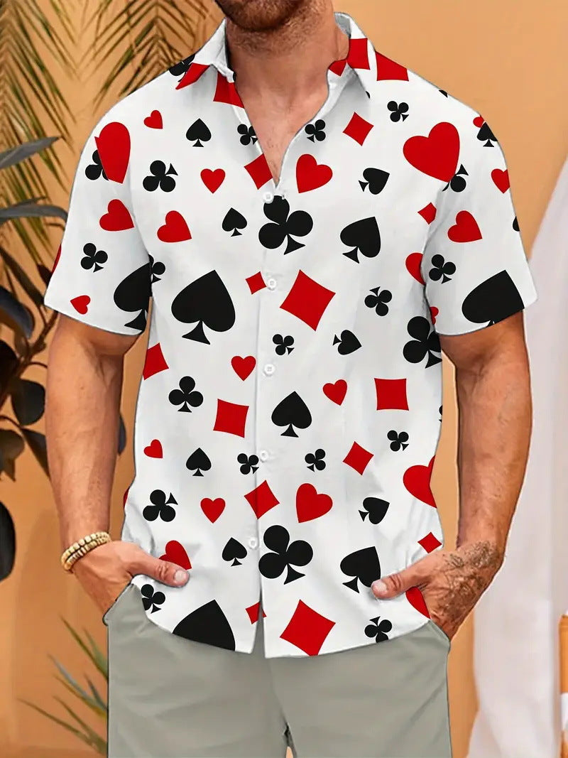 Herren Kurzarmhemd mit auffälligem Kartenspiel-Design Drune