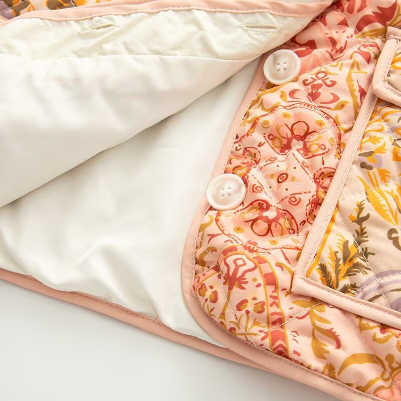 Damen gesteppte Übergangsjacke mit floralem Muster und praktischen Taschen Drune
