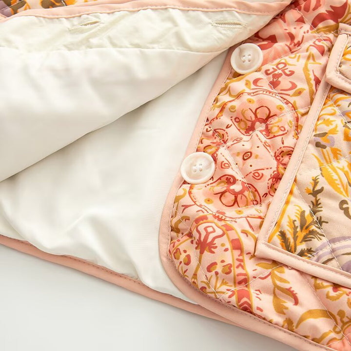 Damen gesteppte Übergangsjacke mit floralem Muster und praktischen Taschen Drune