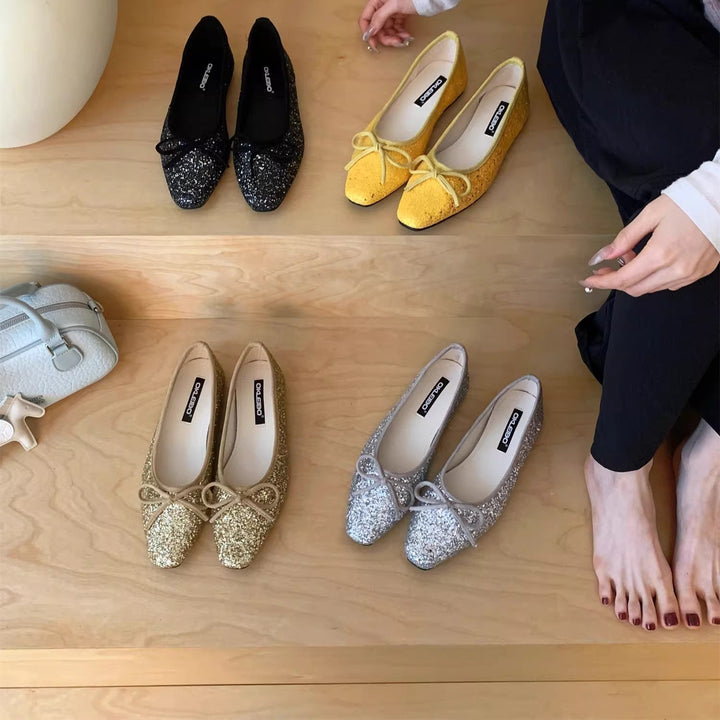 Damen Glitzernde Ballerinas mit eleganter Schleife und komfortabler Innensohle Drune
