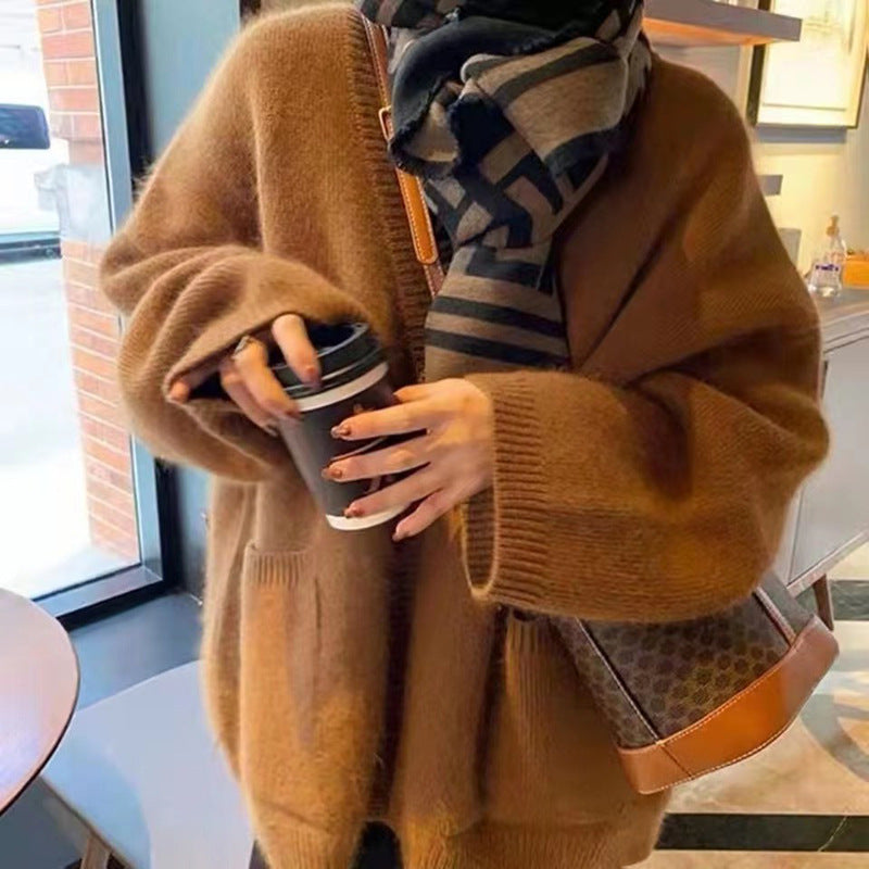 Damen kuschelige Strickjacke mit offenen Fronten und praktischen Taschen Drune