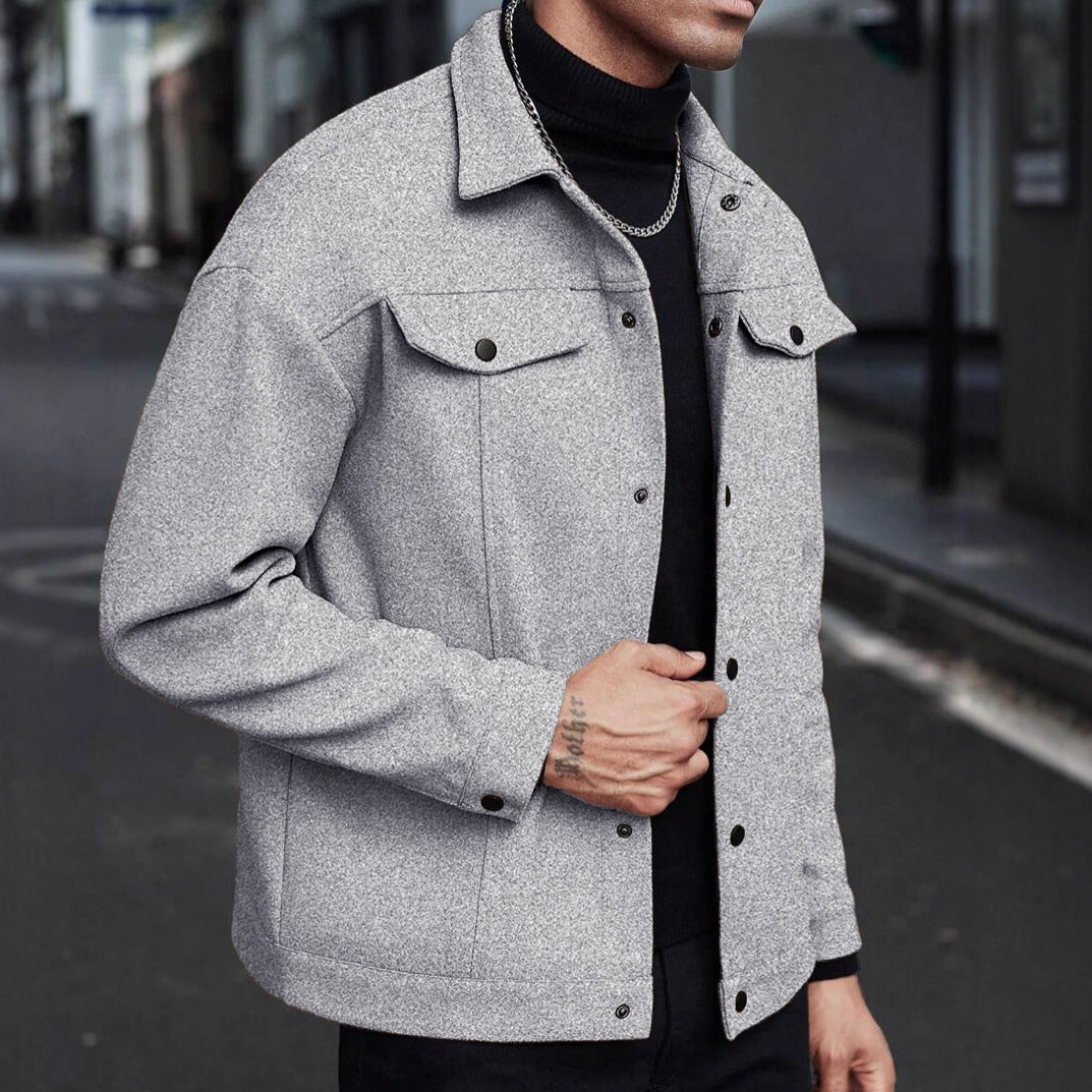 Herren nan Hemdjacke aus Wollmischung mit Druckknöpfen und Pattentaschen Drune