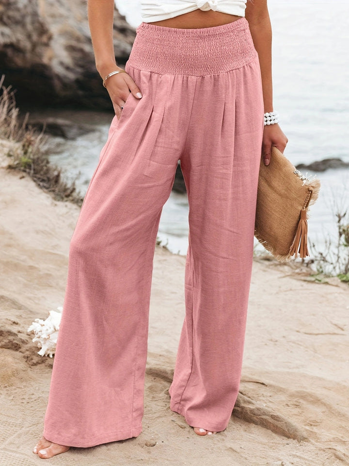 Damen Lange, weite Leinenhose mit elastischem Bund Drune