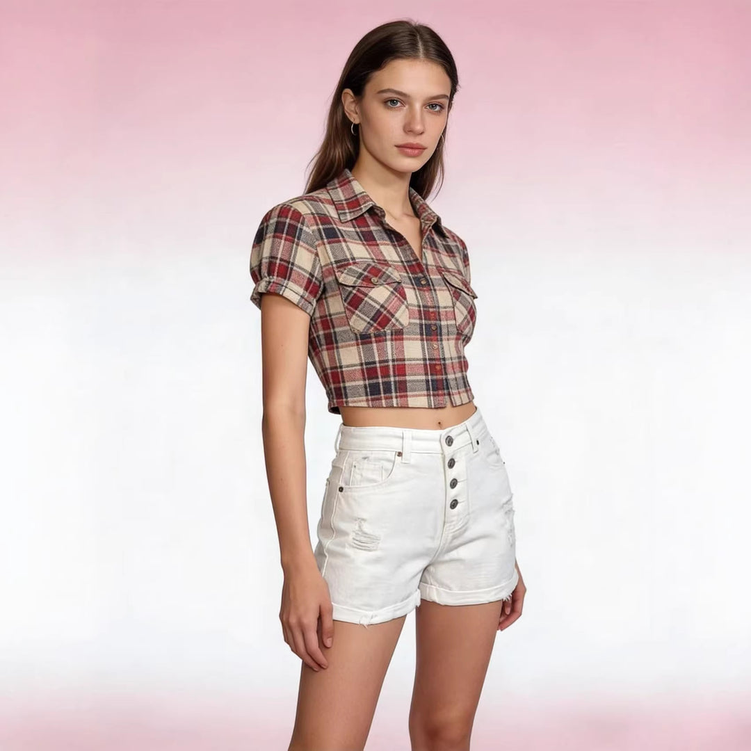 Damen cropped Denim-Jacke mit zwei Taschen Drune