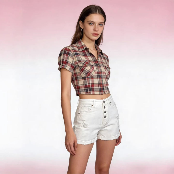 Damen cropped Denim-Jacke mit zwei Taschen Drune