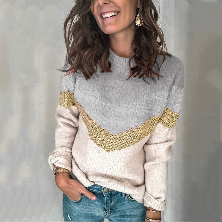Damen gemusterter Pullover mit grafischem Strickdesign Drune