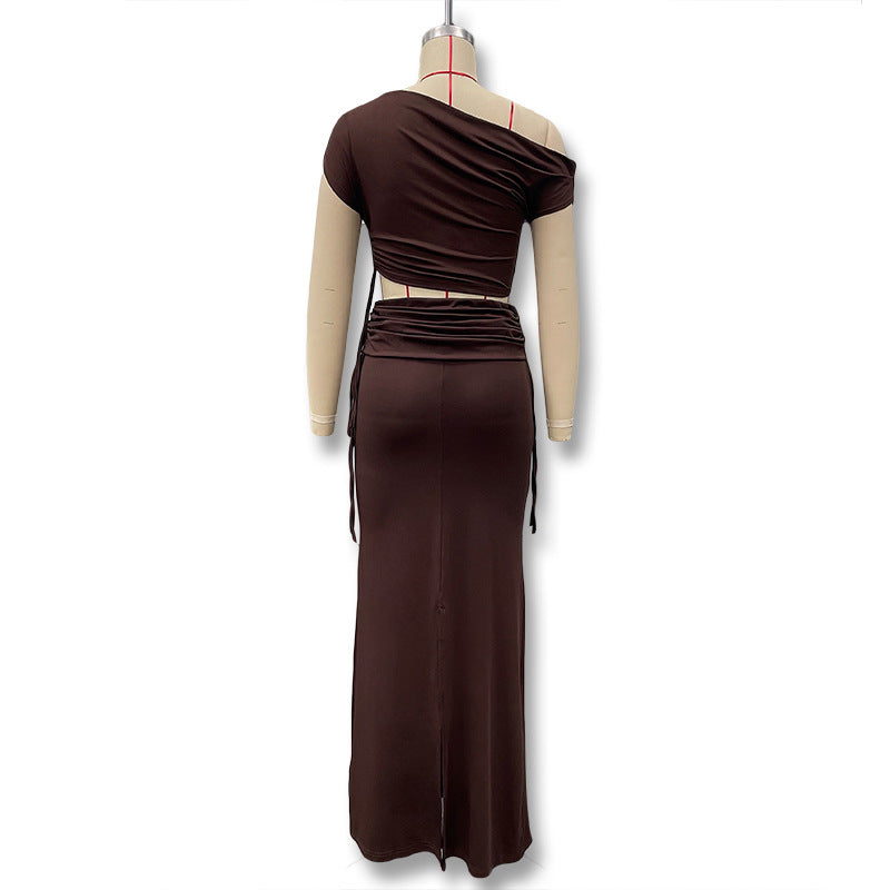 Damen Langarm-Maxikleid mit asymmetrischem Schnitt und elegantem Oberteil Drune