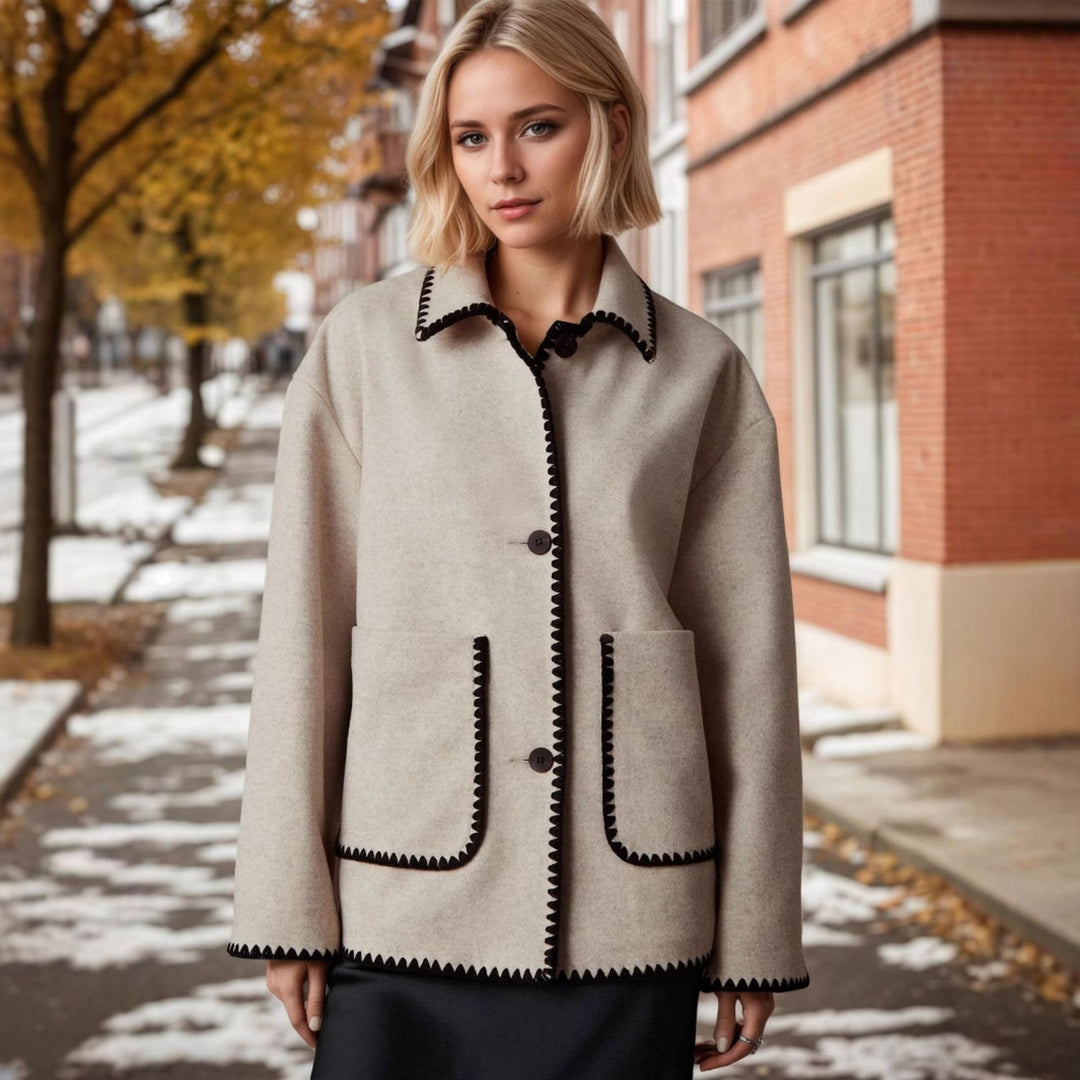 Damen Wolljacke mit kontrastierenden Details und großzügigen Taschen Drune