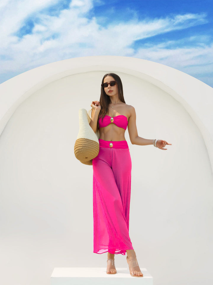 Damen Bandeau-Bikini mit elegantem Wickelrock und modischem Schmuckdetail Drune