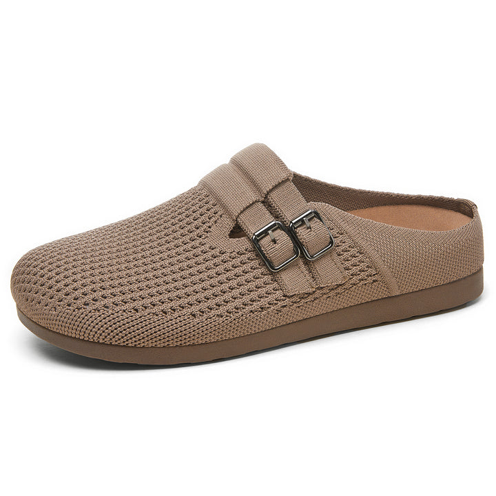 Damen nan gestrickter Clog-Mule mit doppelter Metallschnalle, atmungsaktivem 3D-Strickoberteil und ergonomischem Memory-Fußbett Drune