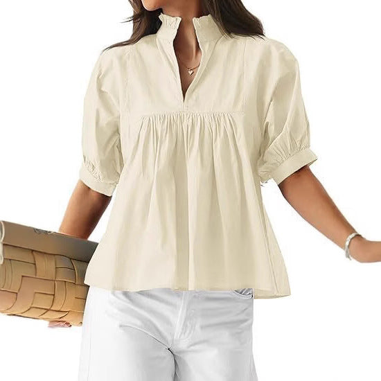 Damen elegante kurzärmlige Bluse mit Rüschendetails und lässigem Schnitt Drune