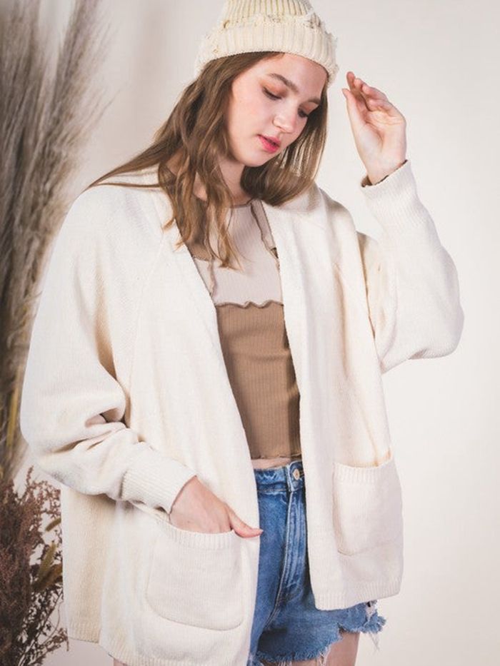 Damen Kuschelige Strickjacke mit seitlichen Taschen und offener Front Drune