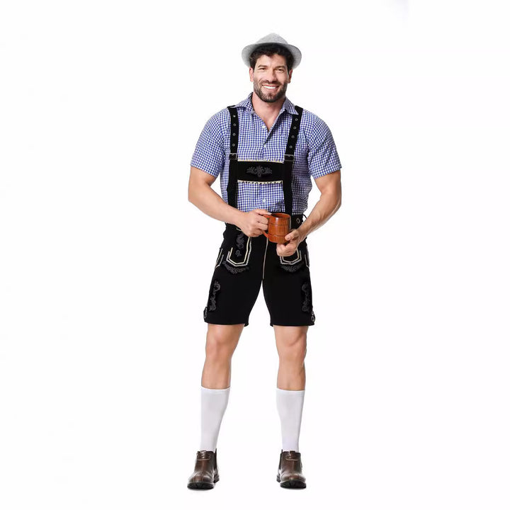 Herren nan authentische Trachtenlederhose kurz mit verstellbaren Trägern und aufwendiger Stickerei Drune