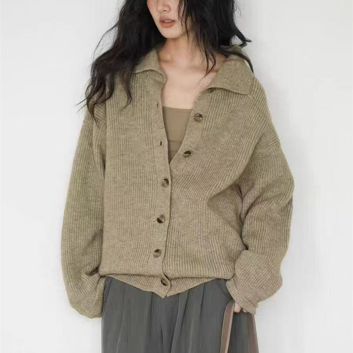 Damen lässiger Strickcardigan mit Button-Down-Verschluss und oversized Schnitt Drune