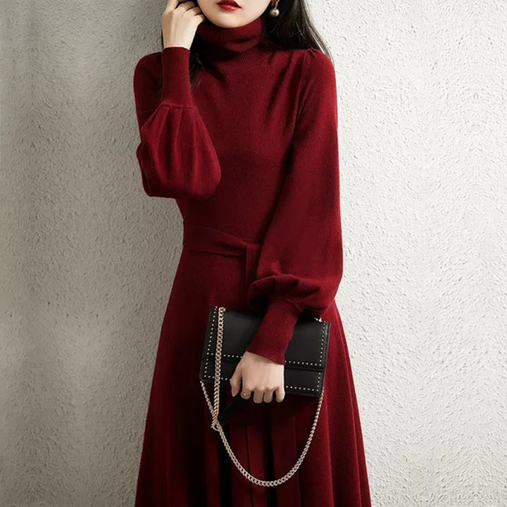 Damen Strickkleid mit hohem Kragen und taillierbarem Gürtel Drune