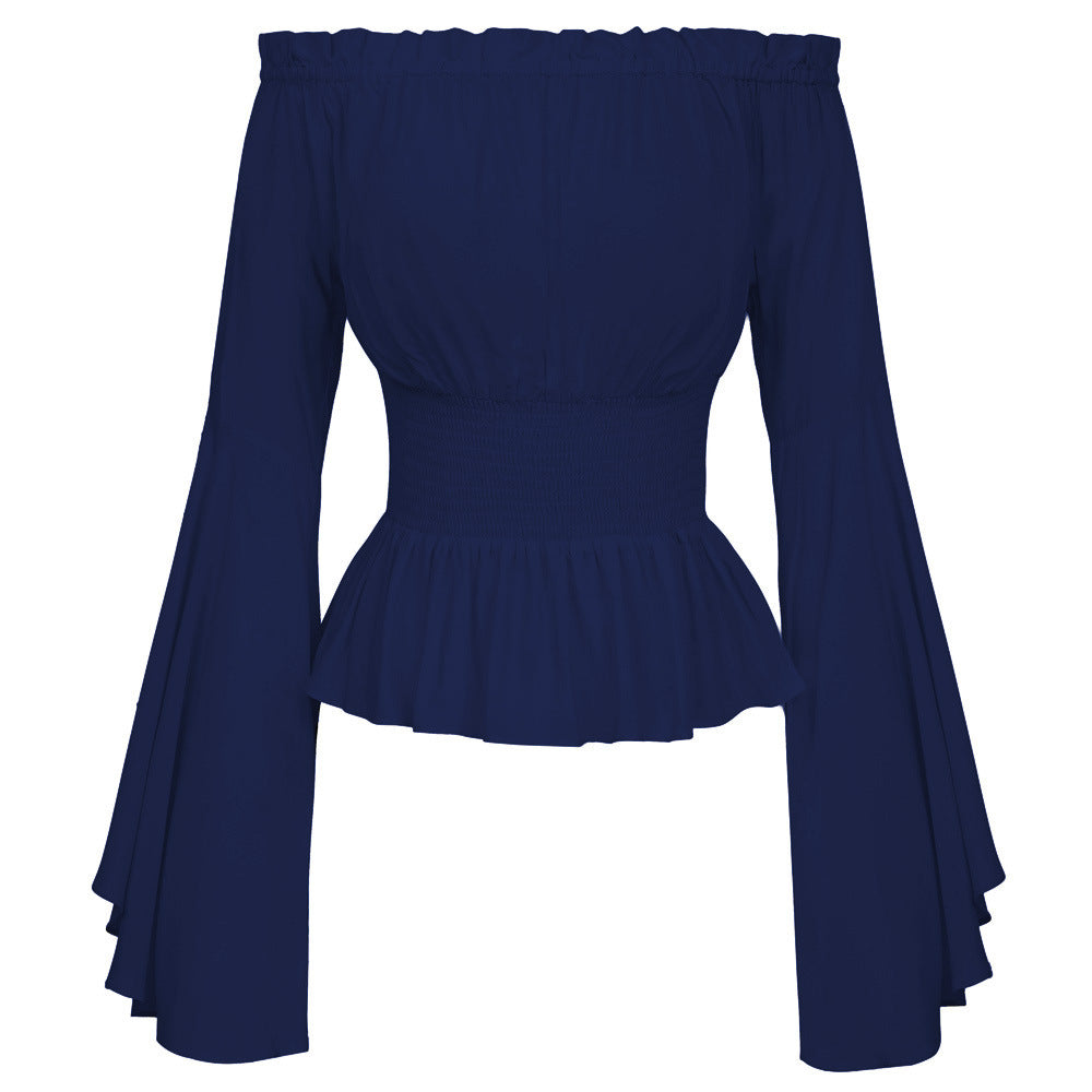Damen Hemdbluse mit schulterfreiem Design und voluminösen Ärmeln Drune