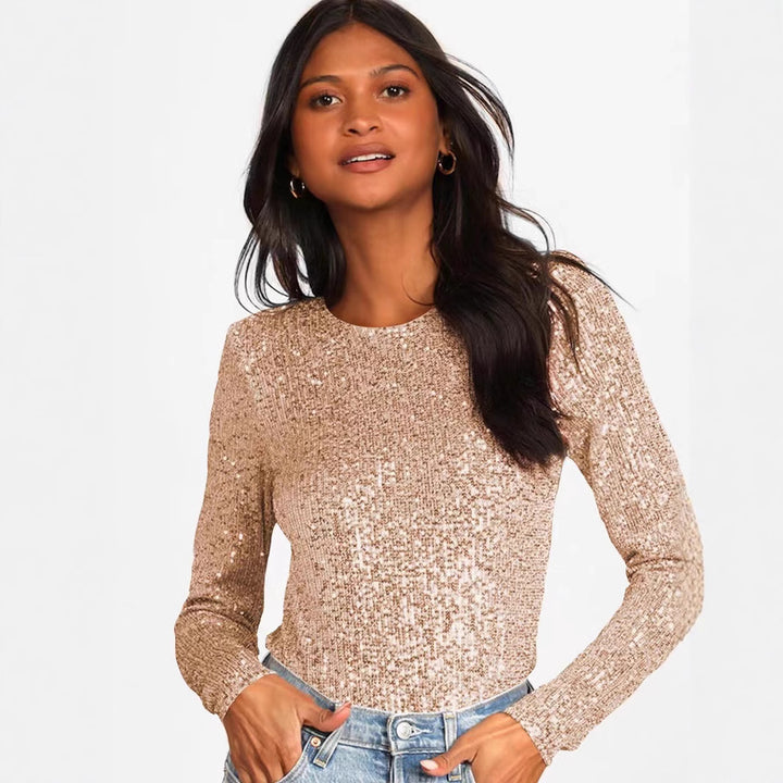 Damen Glitzernder Body mit langen Ärmeln und elegantem Design Drune