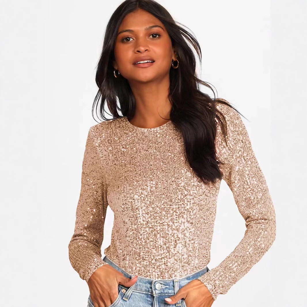 Damen Glitzerndes Bodysuit mit langen Ärmeln und schimmerndem Obermaterial Drune