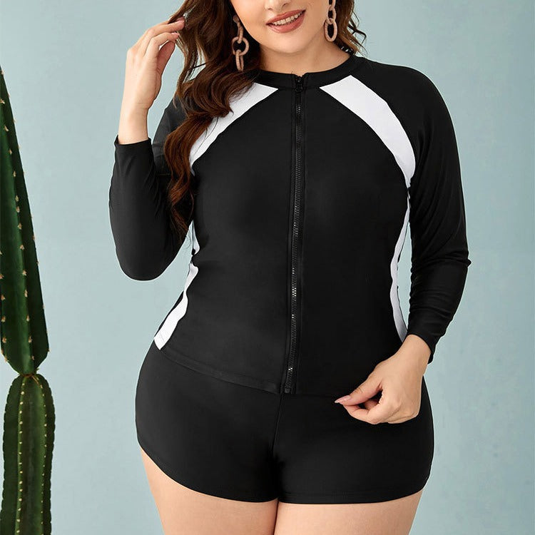 Damen UV-Schutz Sport Badeanzug mit langem Arm und kurzer Hose Drune