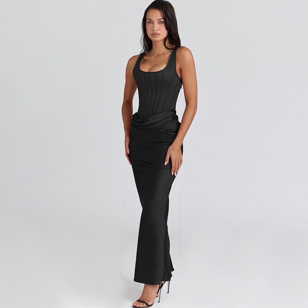 Damen Maxikleid mit figurbetonendem Oberteil und elegantem Drapierungseffekt Drune