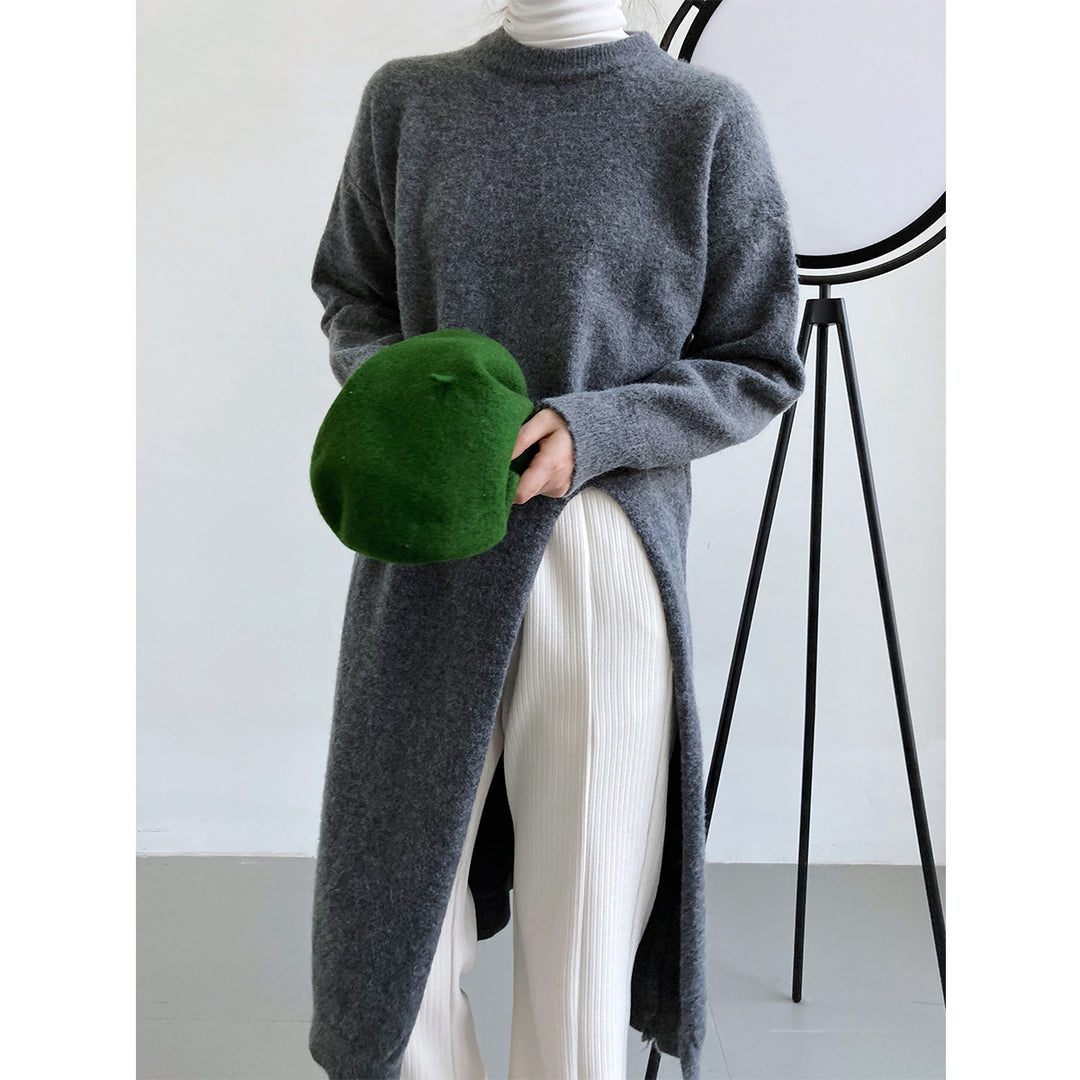Damen Strickpullover mit langen Ärmeln und elegantem Rundhalsausschnitt Drune